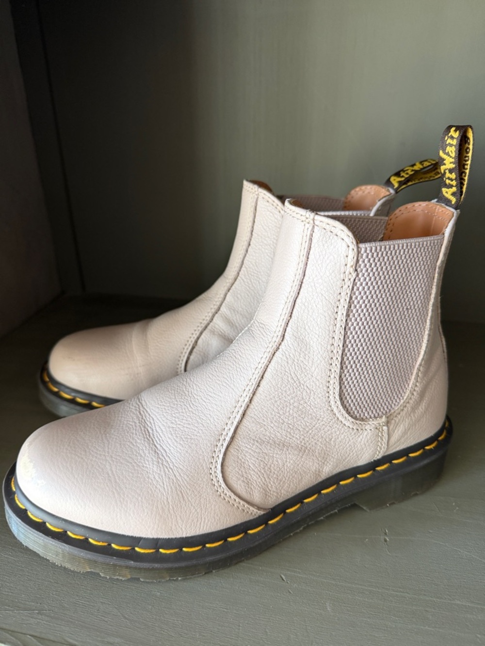 Dr. Martens Cream Leather Chelsea Boots with Yellow Stitching - Picture 3 of 6